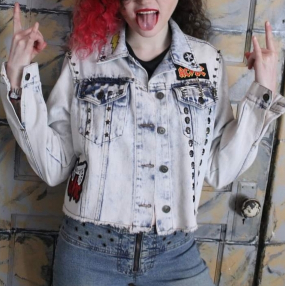 SOLD!!! Custom AC/DC tour jacket- patch jean corset back cropped jacket - Picture 3 of 15
